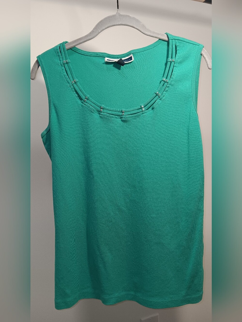 Karen Scott Teal Sleeveless Tank with Beaded Trim
